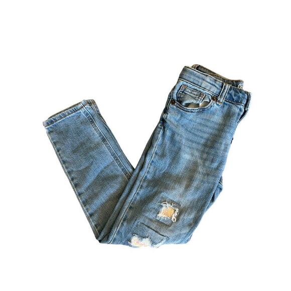 Cat & Jack Skinny Stretch Distressed Jeans with Flip Sequins | Size 6X - Picture 2 of 5